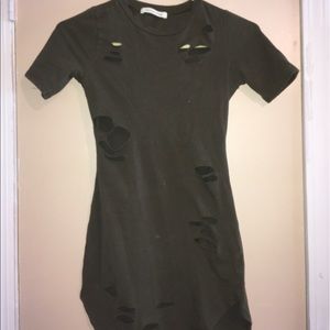 Short Green-Gray Dress w/ Fashion Holes